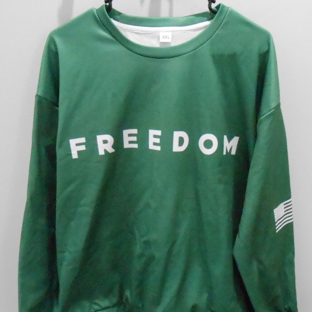 Unisex Green Freedom USA Pullover Long Sleeve Sweatshirt Flag on Sleeve Size-2XL